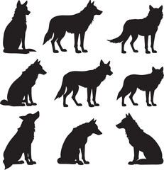 Obraz premium Black and white illustration of a playing wolf vector icon illustration on white background