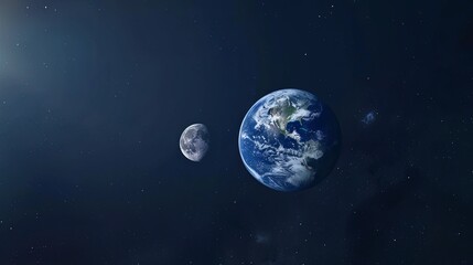 Obraz premium A breathtaking view of Earth and the Moon from space, showcasing their celestial beauty against a backdrop of distant stars.