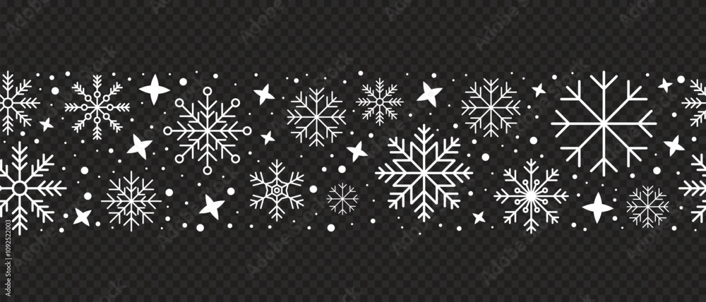 Poster abstract snowflake seamless border. snowflakes seamless pattern. snowfall repeat backdrop. winter ho