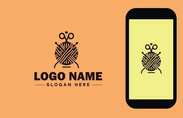 Knitting Supplies icon Yarn and needles Knitting materials Knitting accessories flat logo sign symbol editable vector