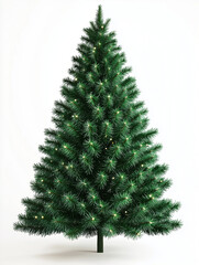 Fototapeta premium Cast green Christmas tree, isolated on white background, realistic photo, few decorations 