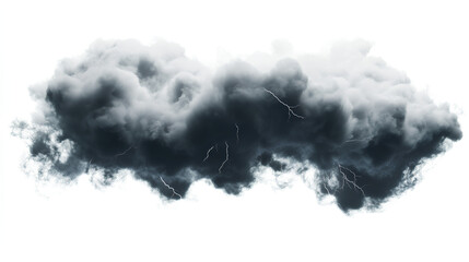 Dark storm clouds with lightning isolated on white and Lightning, Isolated on white background 