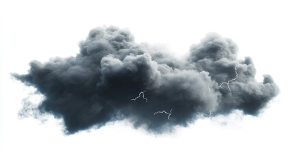 Dark storm clouds with lightning isolated on white and Lightning, Isolated on white background 