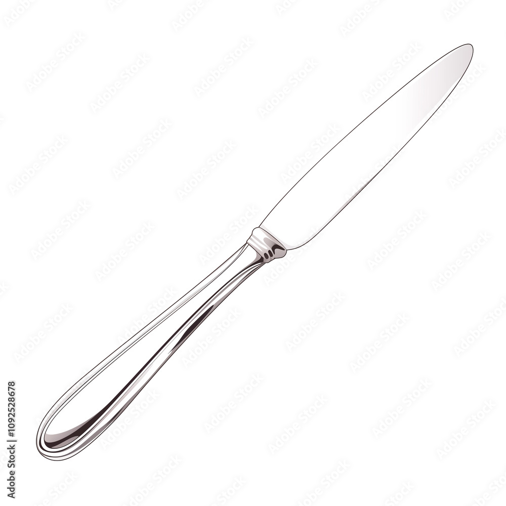 Poster sleek butter knife with polished metal finish is isolated on white background, showcasing its elegan
