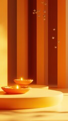 Banner design for diwali festival and podium,Diwali light decoration candle with fireworks,Stage,Product display Showcase design sparkle background,Deepavali,Dipavali,3D podium illustration.