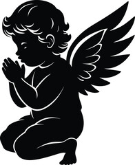 A black and white drawing of a angel with a halo on it