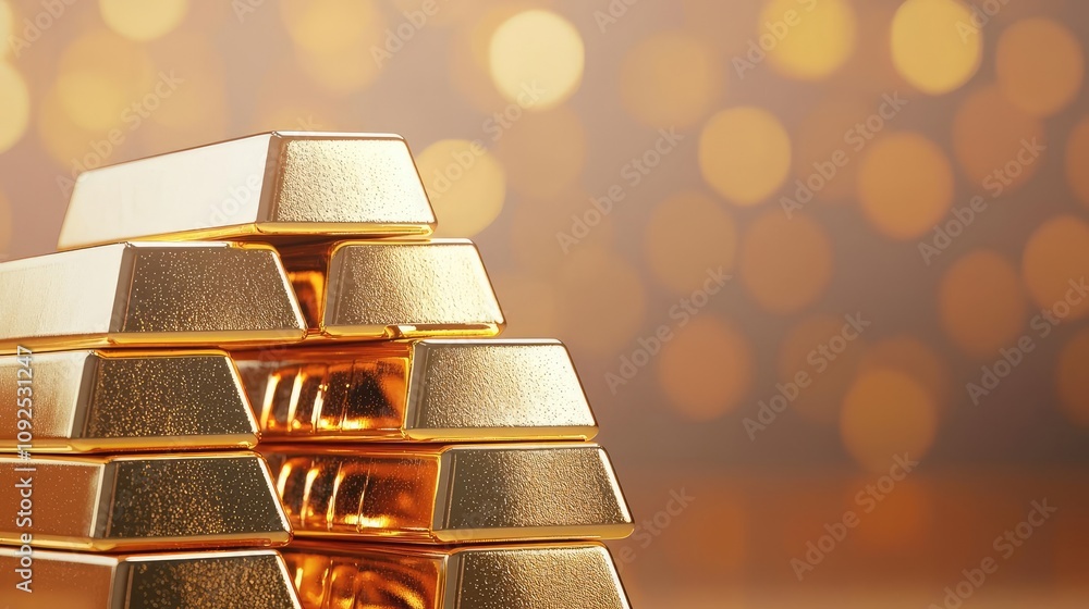 Poster Gold bars stacked elegantly with a soft bokeh background.