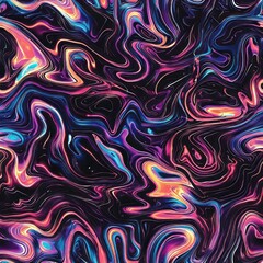 Seamless pattern of neon-colored abstract waves and swirls in dynamic motion