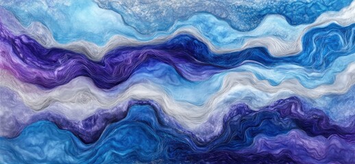 Abstract waves of blue and purple create a serene, fluid composition.