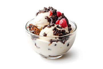  Ice cream sundae in a bowl, isolated on white background