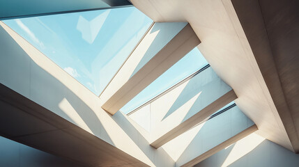 Obraz premium Unique roof with triangular skylights - Sunlit angles, natural light streaming through, minimalistic design