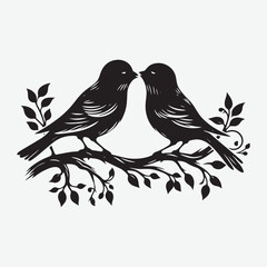 Silhouette bird on tree with white background