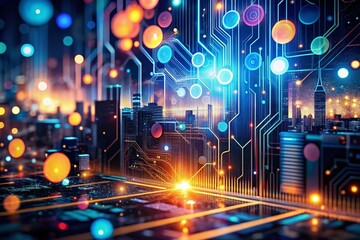 Futuristic Technology Wallpaper: A Panoramic View of Digital Innovations, Circuit Patterns, and Abstract Designs for Modern Tech Environments and High-Resolution Backgrounds