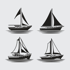 A set collection of boat vector illustrations with white background