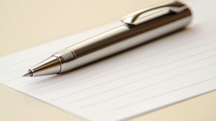 A sleek pen resting on a lined notepad, ready for writing.