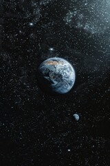 Naklejka premium A stunning view of planet Earth from space, surrounded by a field of stars.