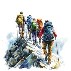 Adventurers ascend majestic mountain peaks while embracing the thrill of hiking together