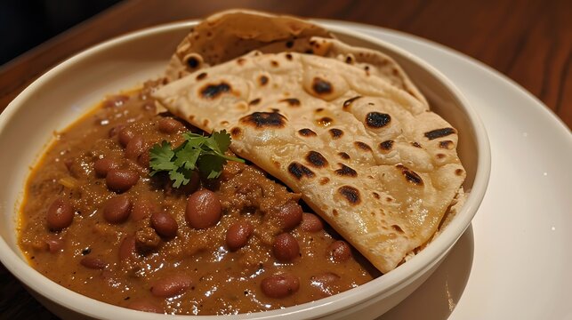 A bowl with rajma and a plate of parantha