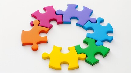 Fototapeta premium A group of colorful puzzle pieces interlocking seamlessly, each piece representing a different shape