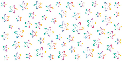 Seamless pattern of colorful gradient flowers on a white background. Decorative floral design for spring and summer themes.