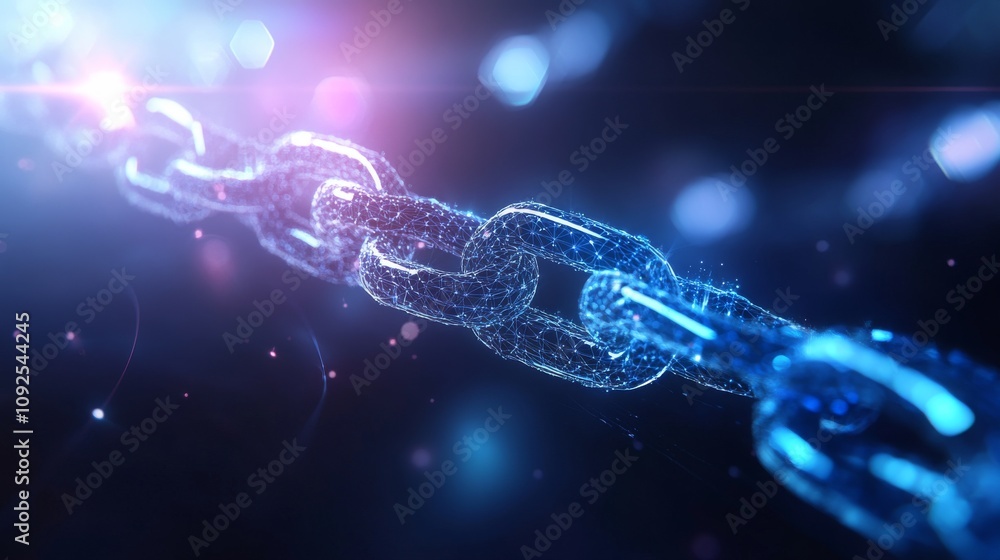 Poster futuristic high-tech digital chain link with glowing effects, representing connection, technology, a