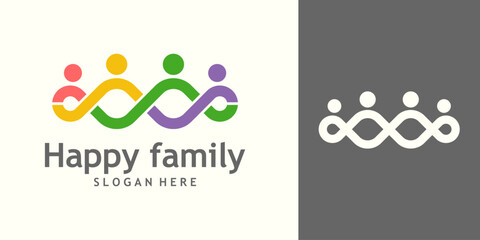 Four People logo design. Concept of Teamwork and Great work with infinite design vector illustration