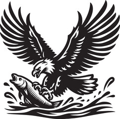 Obraz premium Eagle catch fish icon logo vector, Silhouette design with white background