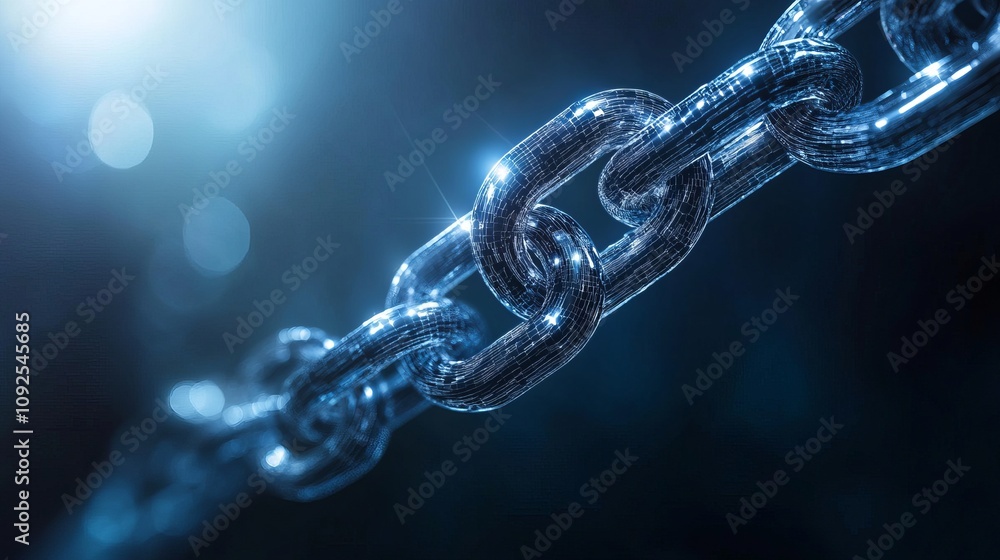 Poster close-up of a glimmering chain link on a dark background, showcasing the strength and durability of 