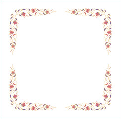 Elegant green vegetal ornamental frame with leaves and flowers, decorative border, corners for greeting cards. Isolated vector illustration	
