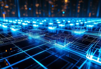 Obraz premium Glowing Digital Chain Symbolizing Blockchain Technology