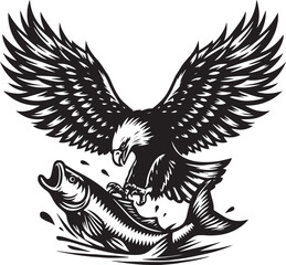 Eagle catch fish icon logo vector, Silhouette design with white background