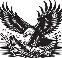 Obraz premium Eagle catch fish icon logo vector, Silhouette design with white background