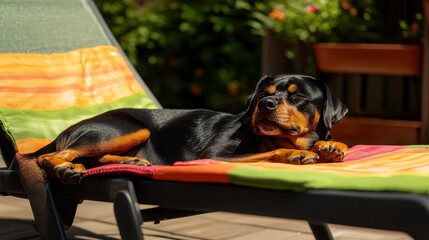 Dog Relaxing in Bright Garden Sunlight