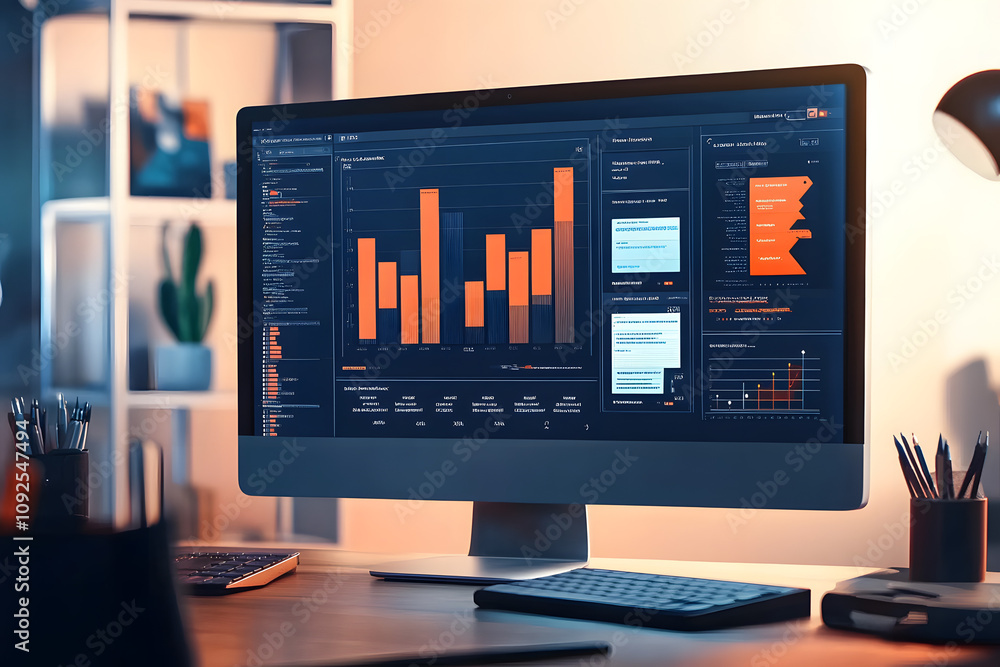 Poster a desktop computer displaying multiple seo tools, such as keyword research, website analysis, and co