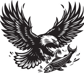 Eagle catch fish icon logo vector, Silhouette design with white background