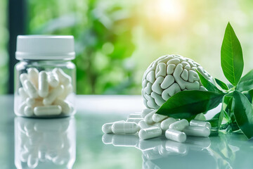 brain development concept with biohacking and natural supplements futuristic self-care approach. high quality image