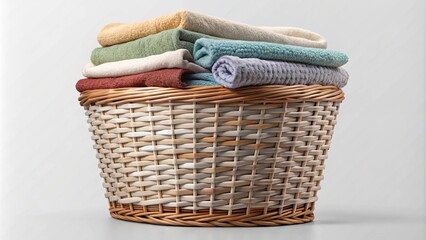 Obraz premium Laundry basket with towels isolated on transparent background Generative Ai. 