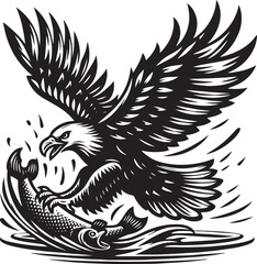 Obraz premium Eagle catch fish icon logo vector, Silhouette design with white background
