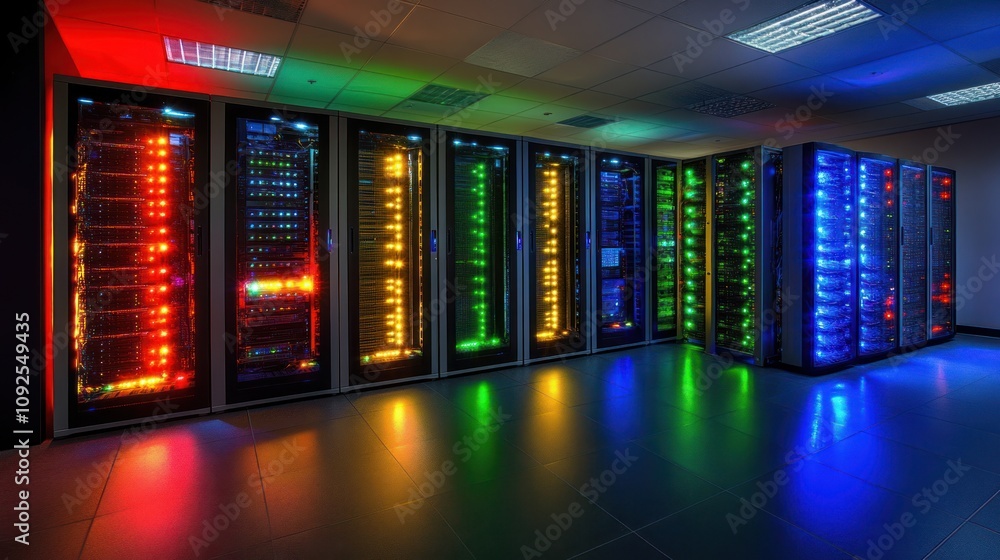 Poster Illuminated Server Racks In Modern Data Center
