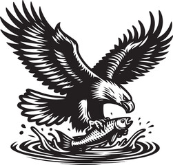 Obraz premium Eagle catch fish icon logo vector, Silhouette design with white background