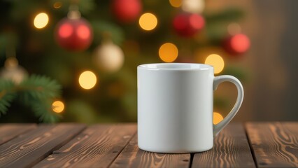 Fototapeta premium White Mug Mockup With Christmas Background