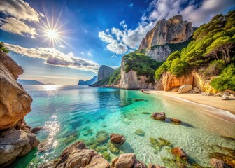 Obraz premium Scenic Cala Luna Beach in Sardinia: Breathtaking Views, Crystal Clear Waters, and Stunning Cliffs - Perfect for Travel Enthusiasts and Nature Lovers