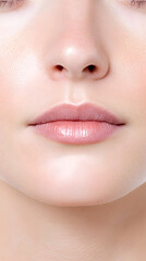 Closeup young woman face front  view. Plastic surgery nose rhinoplasty