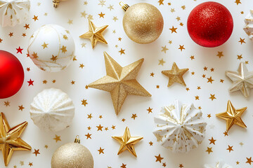 Festive Christmas ornament pattern with golden stars on a bright white background. high quality image