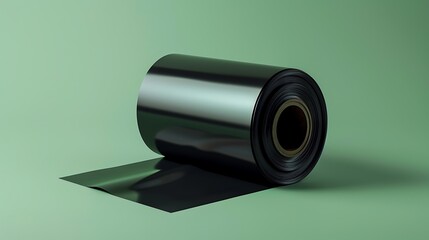 Black roll wax ribbon for thermal transfer printer in core on green background