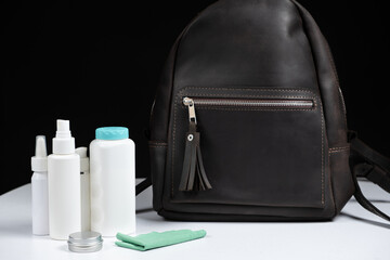 Care for leather accessories, backpack and special care products.
