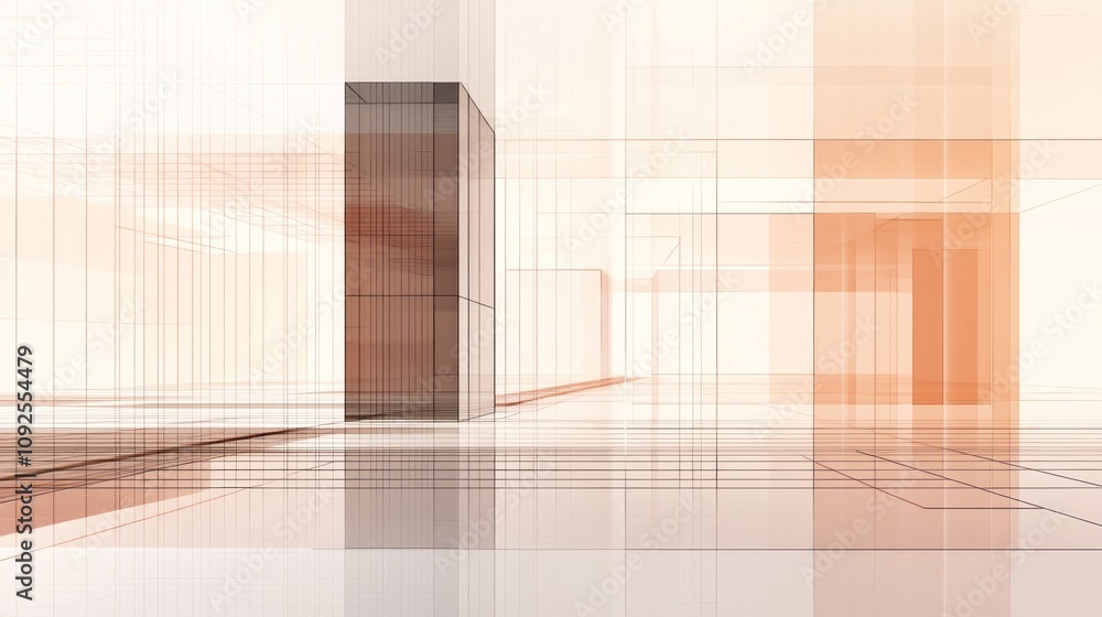 Aufkleber Abstract architectural visualization with linear elements and soft colors.