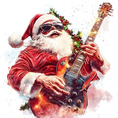 Santa rocks the holidays a festive guitar performance featuring a jolly santa claus in sunglasses