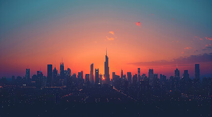 Fototapeta premium Urban skyline, silhouette, pure color.