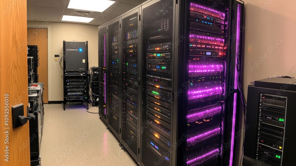 Aufkleber server room with multiple racks and network equipment
